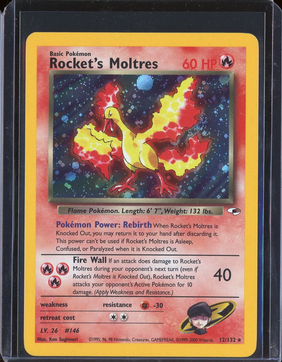 Rocket's Moltres 12/132 Unlimited Holo Gym Heroes - front