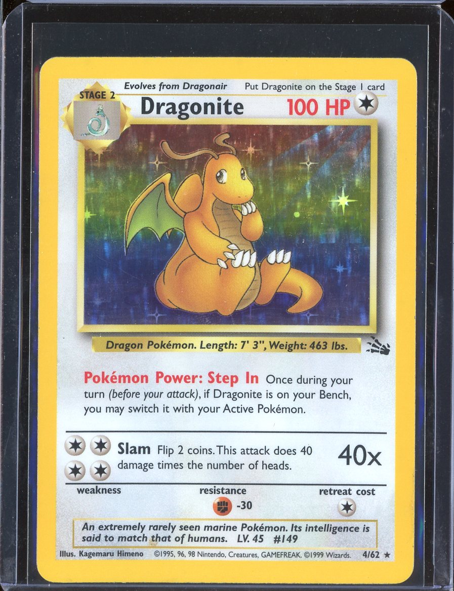 Dragonite 4/62 Unlimited Holo Fossil - front
