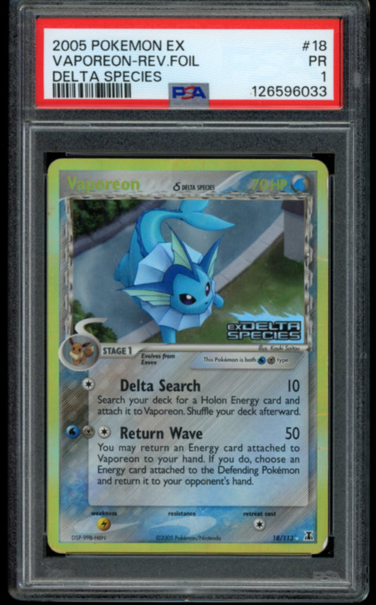 Vaporeon (Reverse) #18 PSA 1