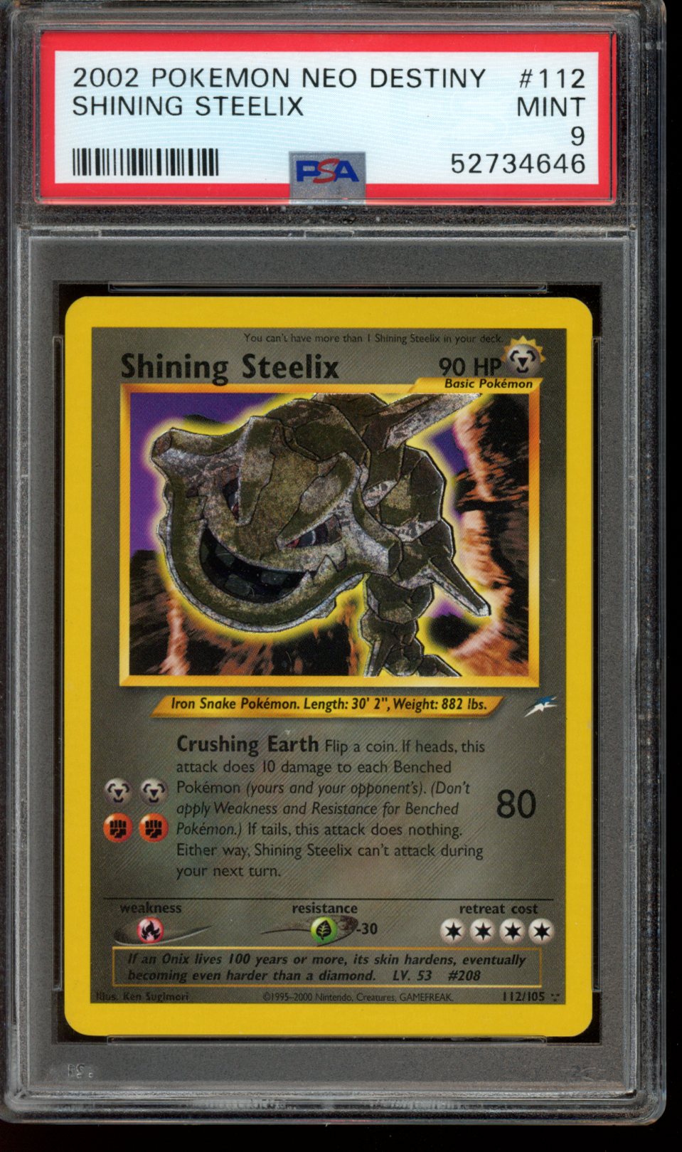 Shining Steelix 112/105 Neo Destiny PSA 9