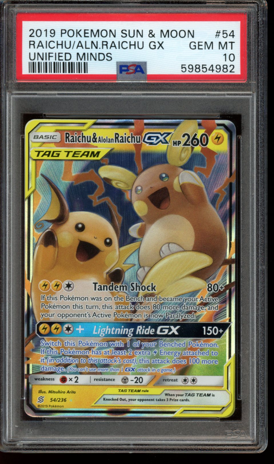 Raichu & Alolan Raichu GX 54/236 Unified Minds PSA 10