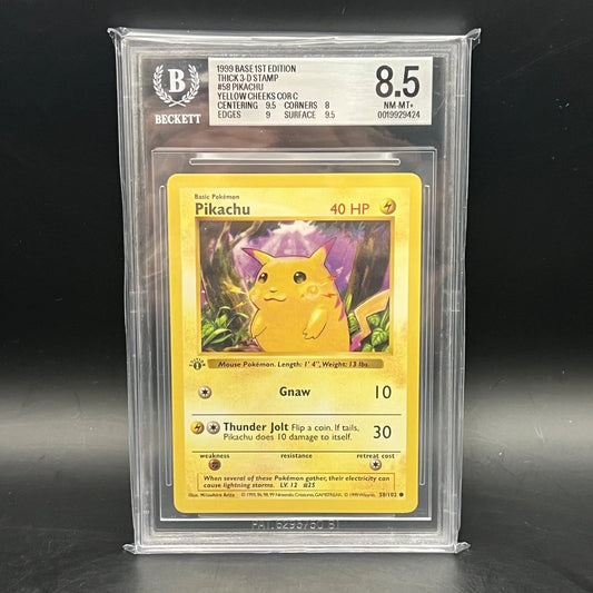 Pokemon Base Set 1st Edition Thick 3D Stamp #58 Pikachu Yellow Cheeks BGS 8.5