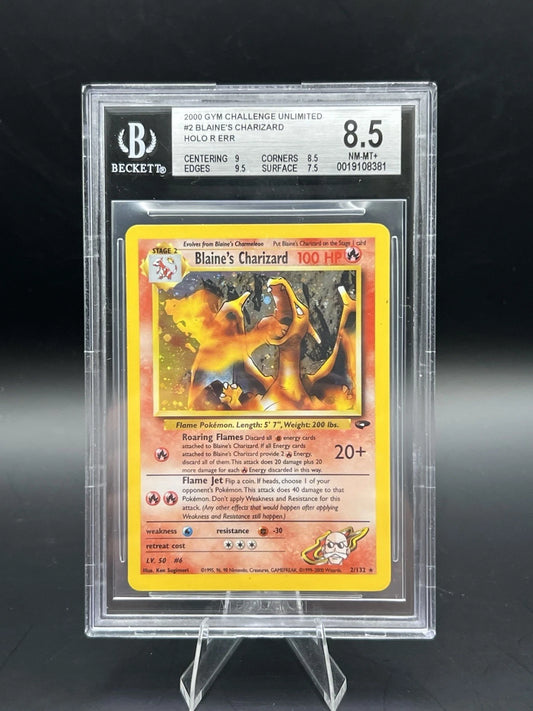 2000 Blaine's Charizard 2/132 Gym Challenge Unlimited Holo Error BGS 8.5