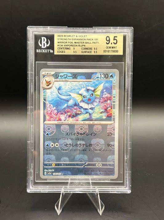 Vaporeon 134/165 2023 S&V Mirror Foil Master Ball Pokemon Expansion 151 BGS 9.5